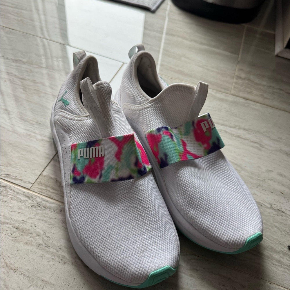 Puma White Slip-On Sneakers with Multicolor Strap